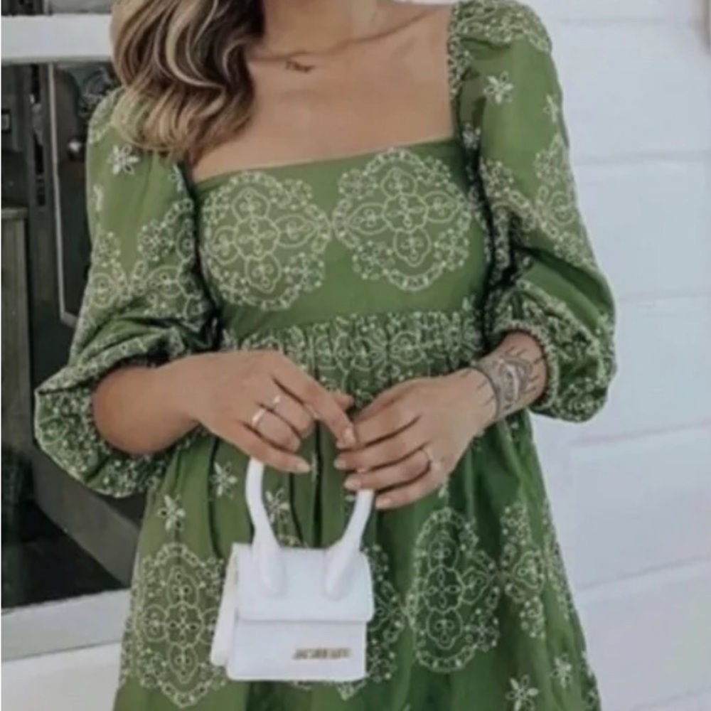 Zara Embroidered Green Dress